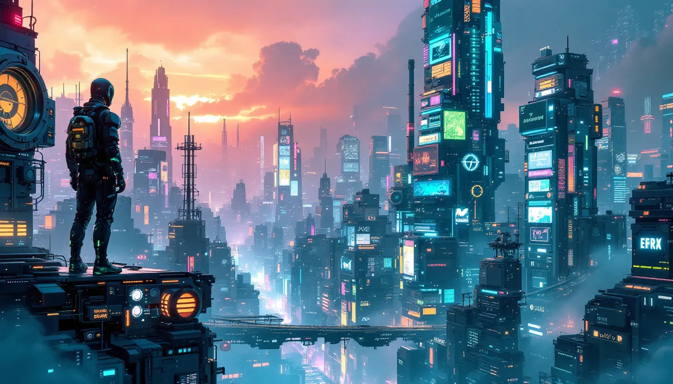A futuristic concept of advanced multi-agent systems and their integration with external systems.