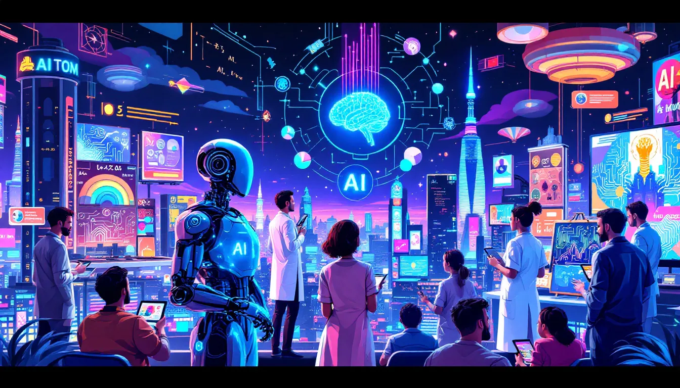 Illustration of real-world applications of generative AI in various industries.